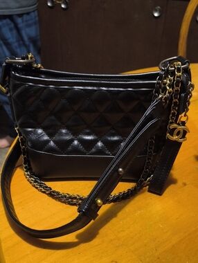 Black Quilted Chanel Gabrelle  Shoulder Bag with Gold Chain Accent